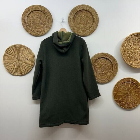 Woolrich Green Zip Up Long Length Wool Hooded Winter Coat Jacket Medium - Picture 2 of 9